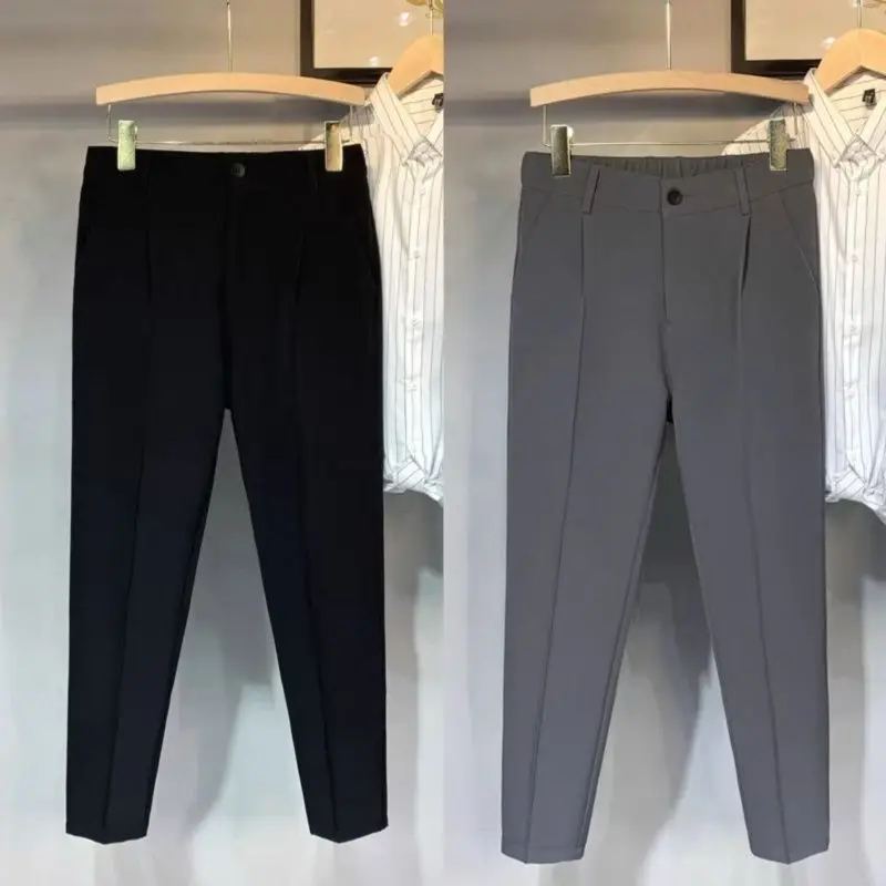 

Весенне-осенние мужские маленькие брюки, черные облегающие прямые брюки, лето 2023, новый драпированный костюм, брюки, мужская одежда, классические брюки, брюки