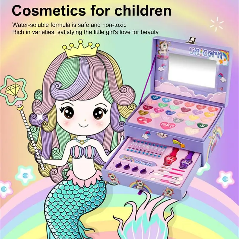 Girls Princess Makeup Set Washable Non-toxic Safe Cosmetics Pretend Play Birthday Gifts Children Lipstick Eye Shadow Playset