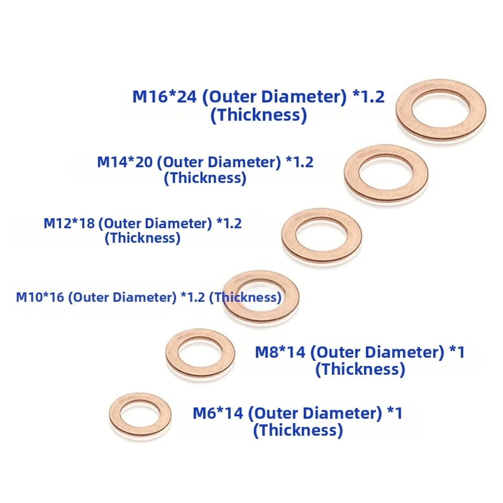 

110pcs Gasket For M5 For M6 For M8 For M10 For M12 For M14 For M16 Flat Washer Sealing Spacer Gasket Ring For Bolt Copper