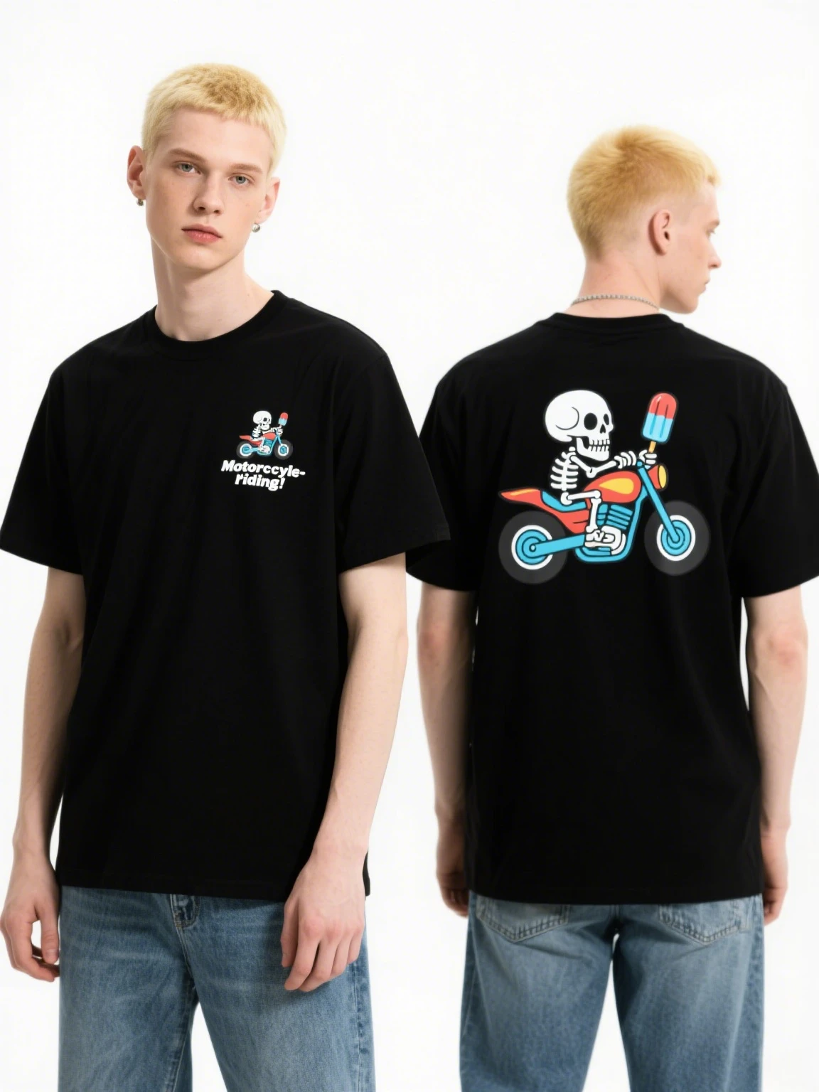

Casual Black T - Shirt with Skull Motif: Motorcycle - Riding Print for Trend - Lovers Summer Luxury Brand New Arrived S-4XL