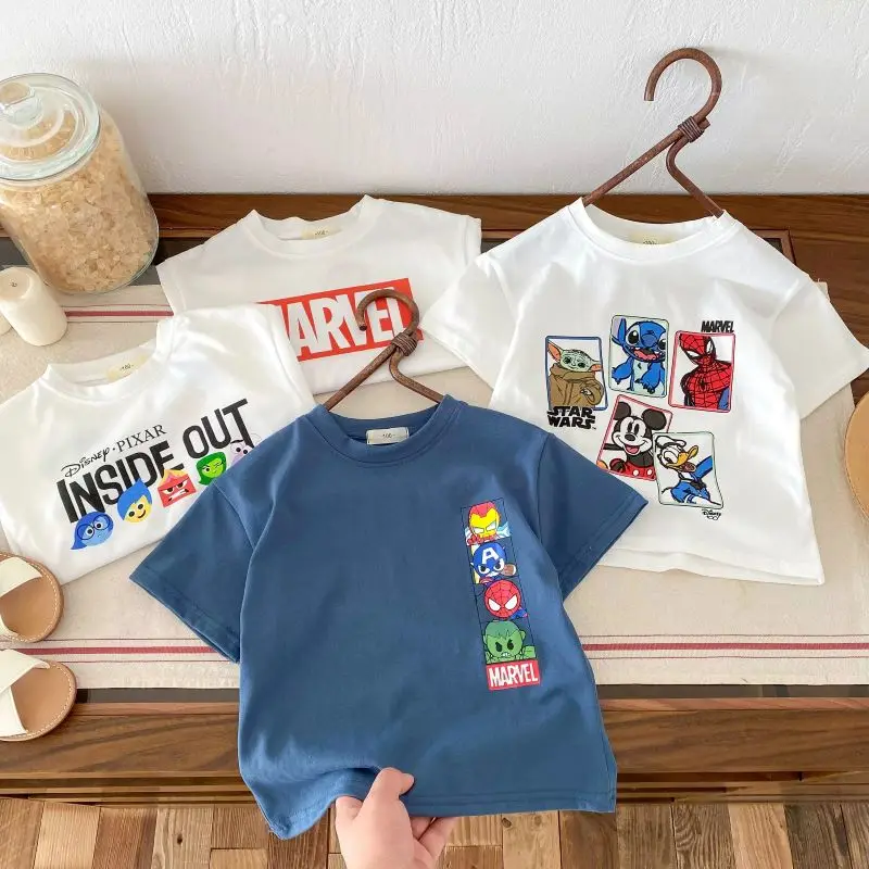 2025 verano Disney serie dibujos animados impreso niños puro algodón manga corta moda versátil Top cómodo Top