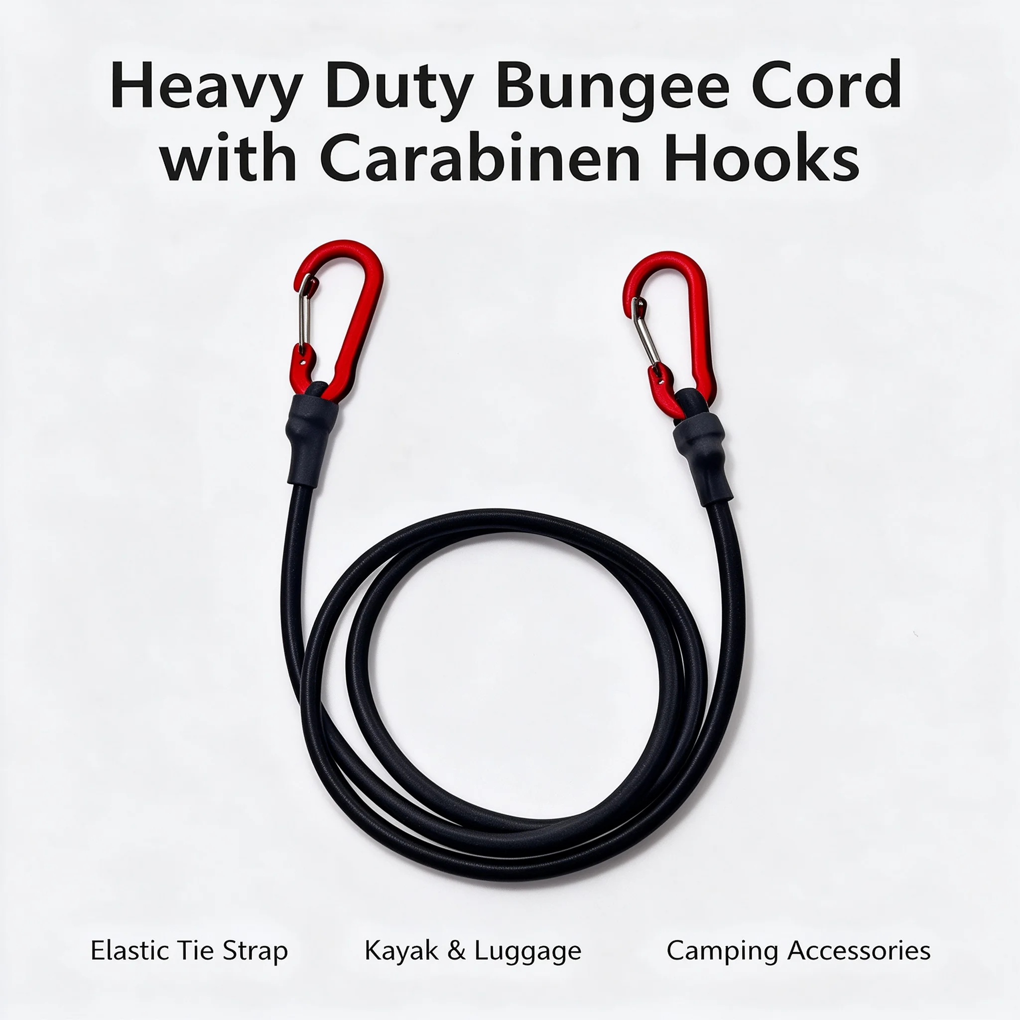 Heavy Duty Bungee Cord Elastic Tie Strap String Carabiner Hooks Kayak Cycling Luggage Packing Ropes Camping  Accessories