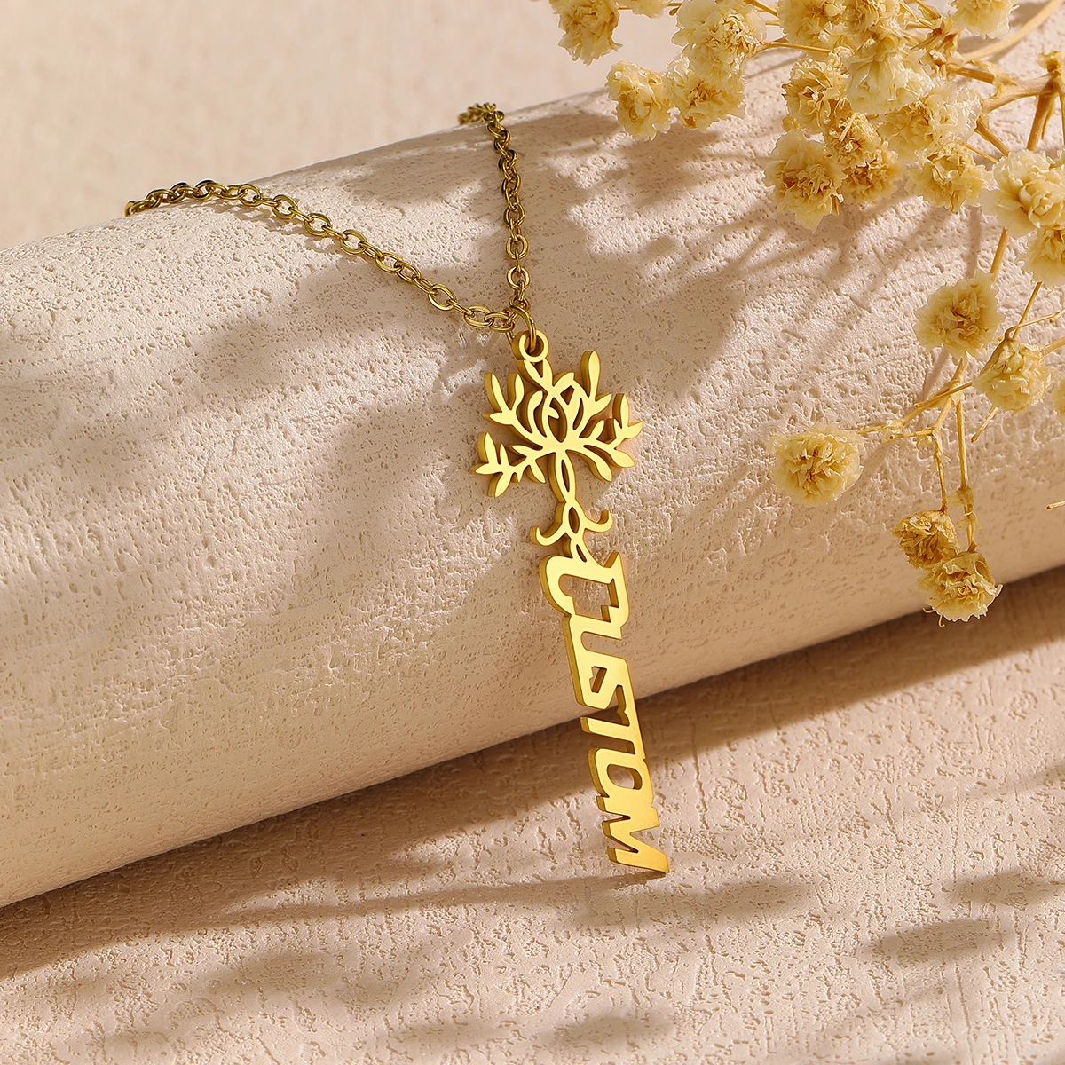 

Personalized Custom Name Necklace With Flower for Women Stainless Steel Handmade Nameplate Choker Chain Jewelry Gift