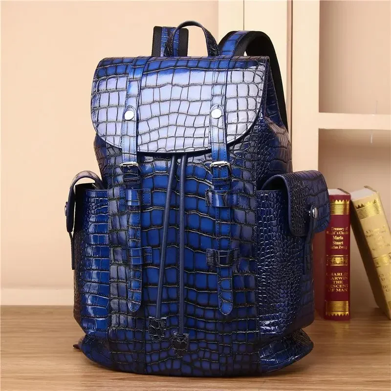 2024 New Luxury Brand Real Genuine Leather Men Alligator Backpacks Student Backpack Boy Luxury 15.6 Inch Computer Laptop Bag