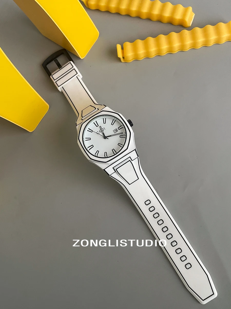 NewStylishQuartzWristwatchCartoonStyleLarge Dial Cool Unisex Couple'S Quartz Watch Perfect For Couples A Great Gift For Couples.