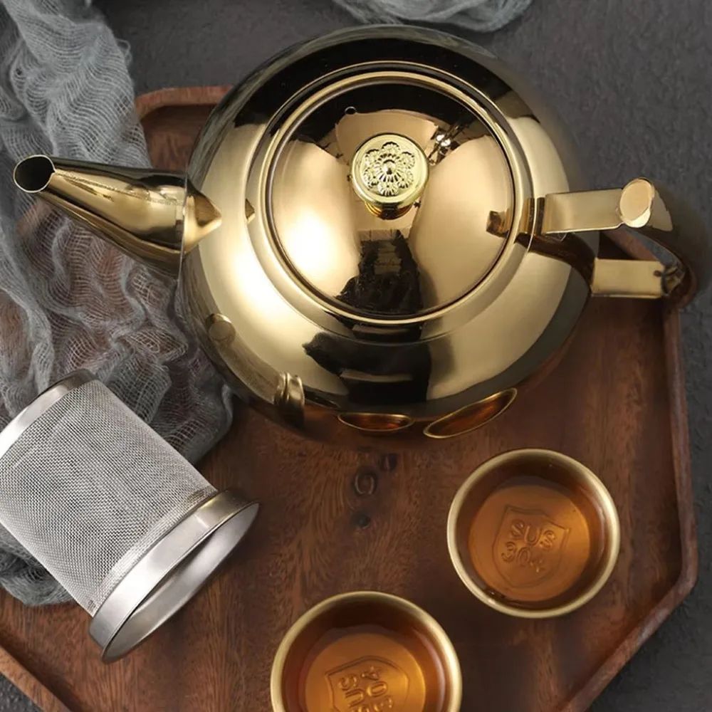 

Polished Stainless Steel Teapot Water Kettle 1/1.5/2L Thickened Gas Induction Cooker Kettle with Filter Tea Pot Household
