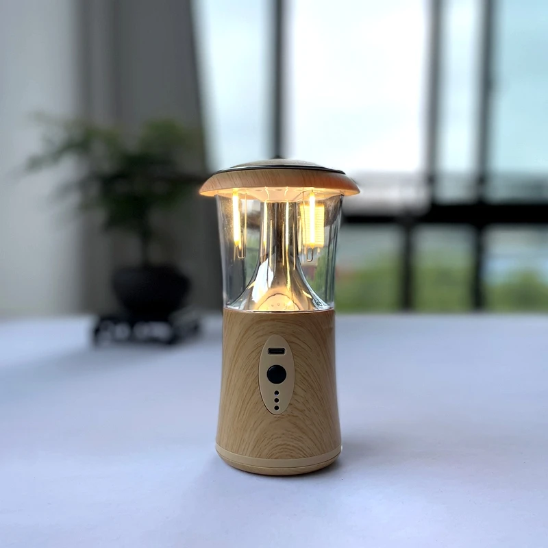 2024 new wood grain tri-color light multi-functional camping lamp 360 degrees strong light lamp