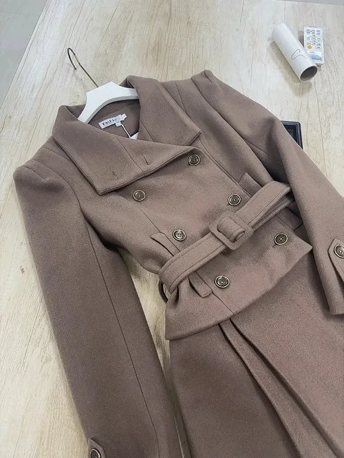 French Retro Winter Daughter Slim Fit Removable Fur Collar Woolen Jacket Temperament Skirt Two-piece Set