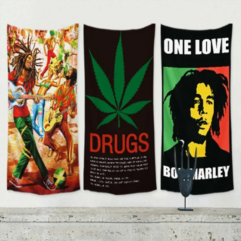 Bob Marley Jamaican Reggae rock music poster flag banner wall sticker cloth art hanging painting tapestry bar cafe home decor