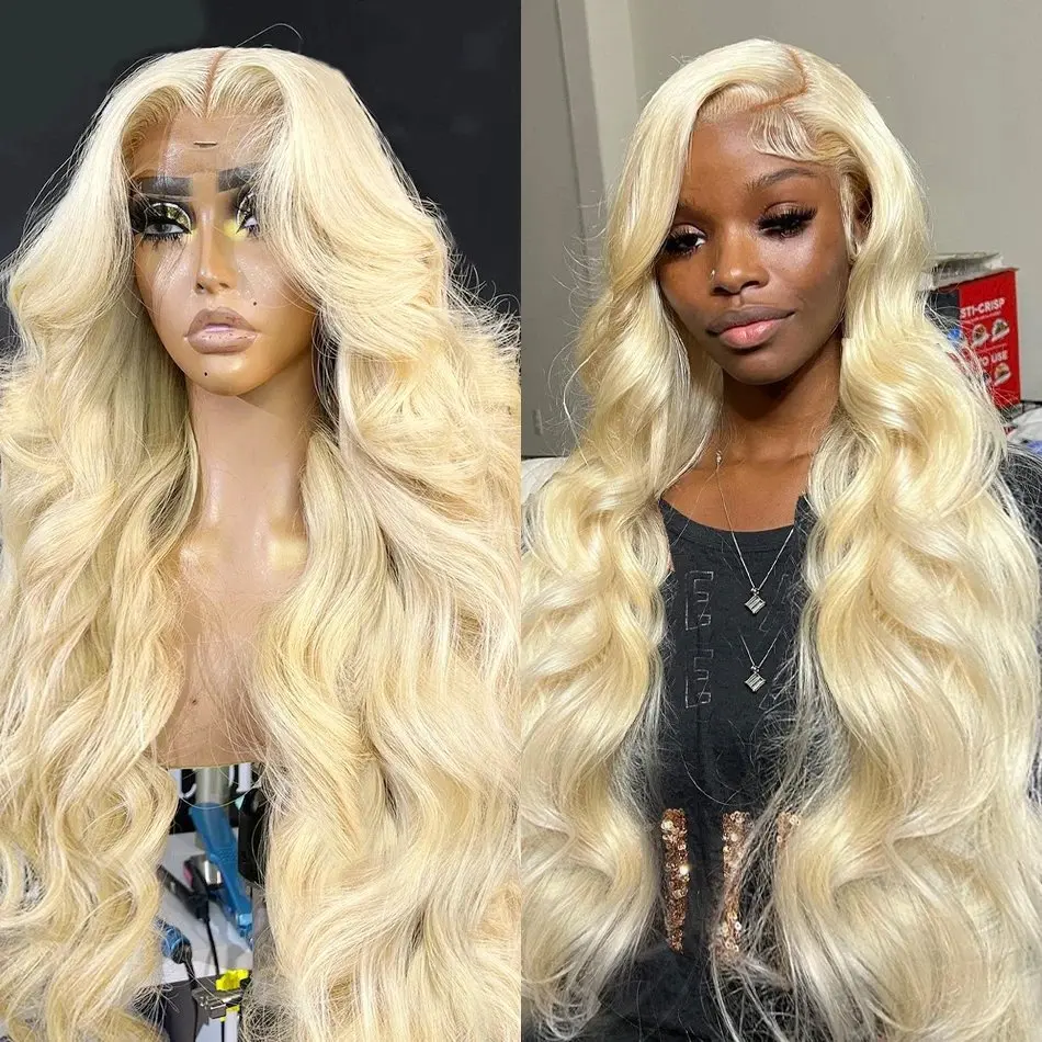 13x4 Human Hair Blonde 613 HD Lace Wig  13X6 Front Blonde Wavy Body Glueless Water Wave 180 Density 20 Inch Wig