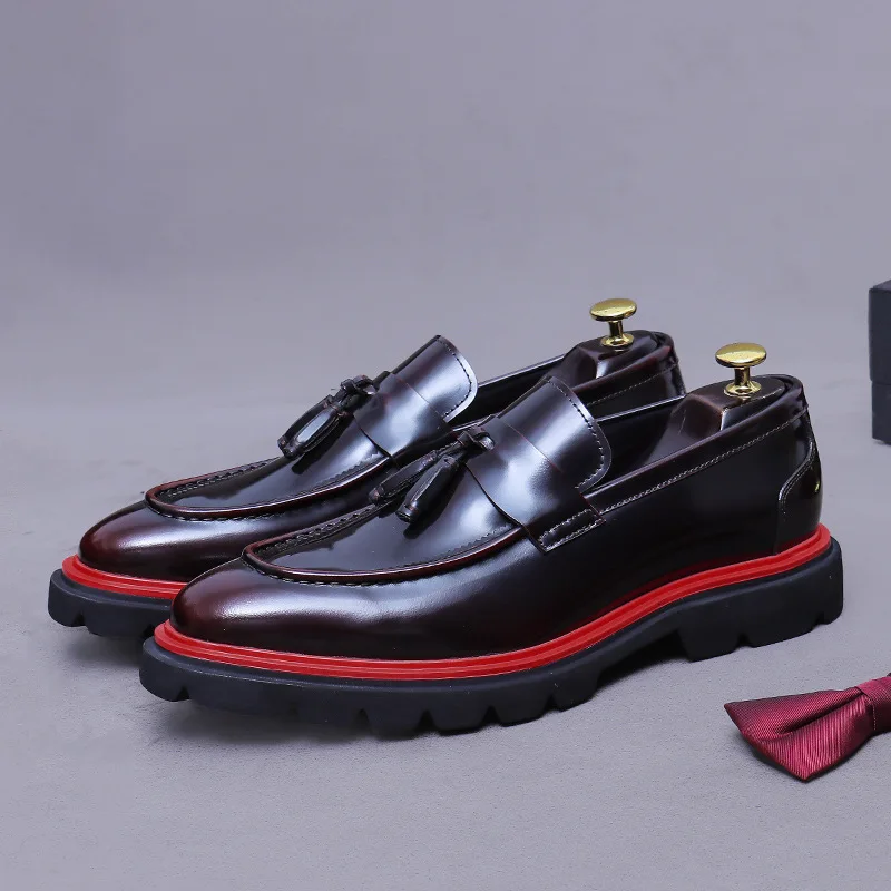 

YETTIES Men's Shiny Genuine Leather Tassel Loafers | British Business Casual Slip-On Dress Shoes | Lightweight Formal Oxfords