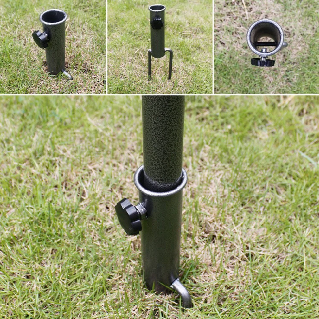 Patio Umbrella Steel Anchor Beach Umbrella Heavy Duty Metal Ground Grass Auger Holder Stands with Two Forks  for Use in  Black