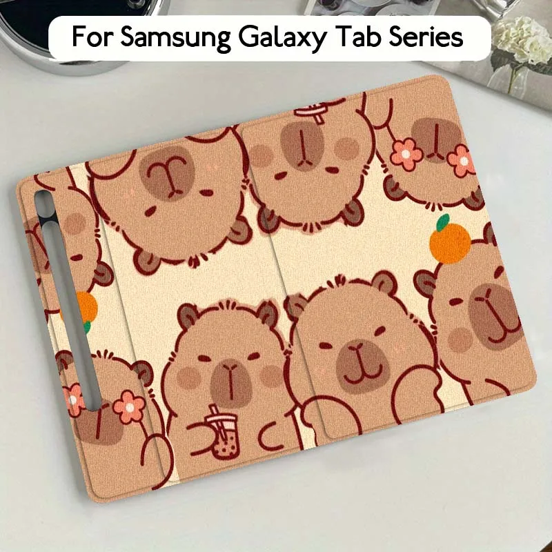 كابيبارا كارتون لطيف الفن لسامسونج غالاكسي تاب S9 S10 S6 S7 S8 FE زائد لايت بوصة غطاء قابل للطي اللوحي