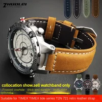 Para TIMEX Tidal Compass Vintage T2N721 T2N720 T2n739 TW2T76500 TW2T76300 Crazy Horse hide Dermis correa de reloj de cuero de vaca