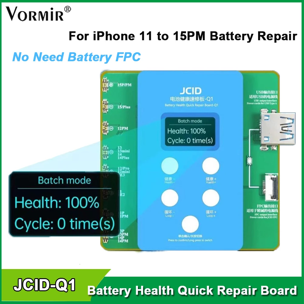 Carte de réparation rapide de la santé de la batterie JCID JC Q1, iPhone 11 à 15 Pro, fenêtre de résolution, pop-up, modification, embauche, pas besoin de FPC