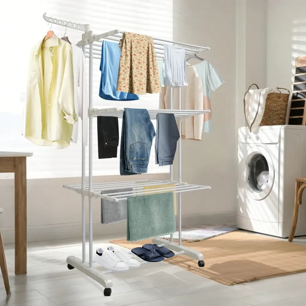 

Складная сушилка для белья, 4-ярусная, 67,7 дюймов в высоту, стальная, на колесиках