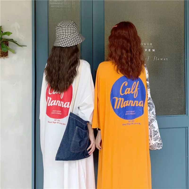 

DAYIFUN-Women Loose Fitting Oversized T-Shirt Dress Three Quarter Sleeve Female Clothes Straight Dresses Korean Fashion Harajuku