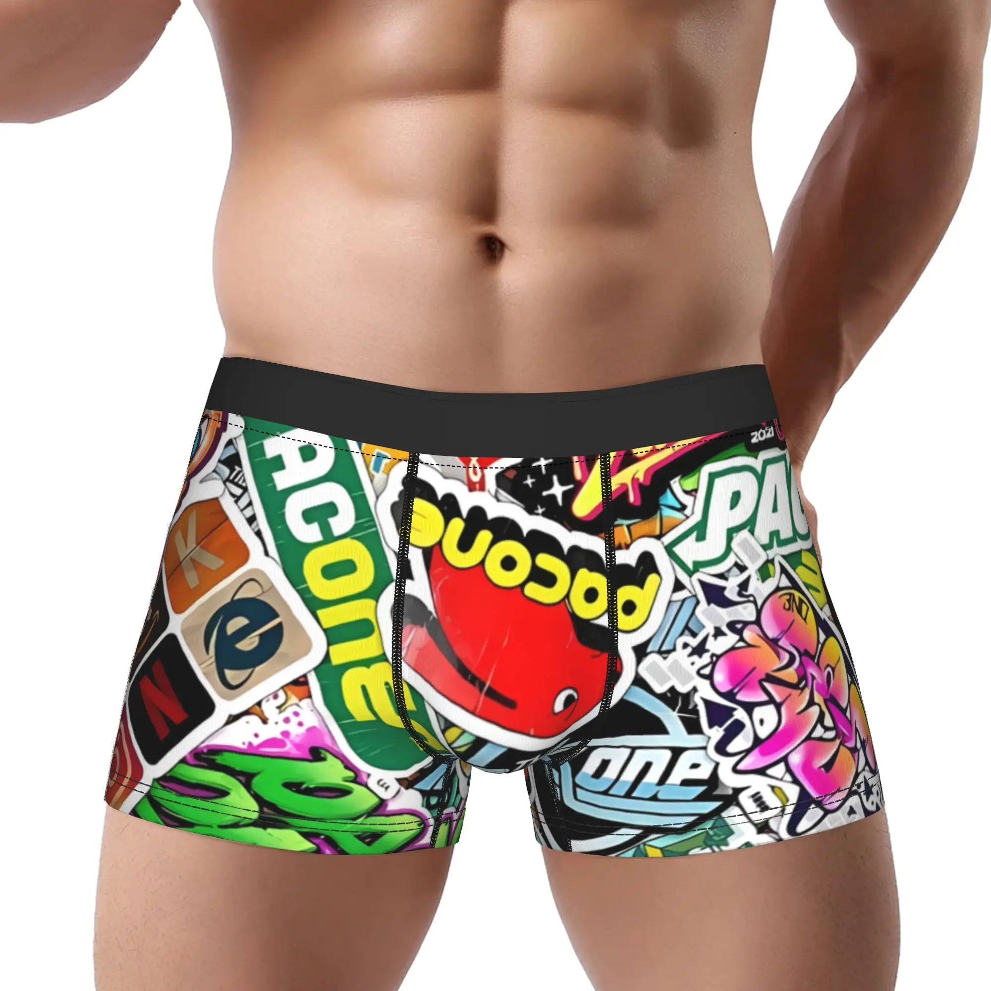 

Мужские трусы-боксеры с принтом-коллажем, дышащие, вентилируемые