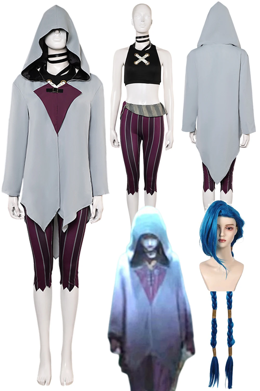 

Arcane Season 2 Jinx Cosplay Costume Wig Cloak Game LOL Roleplay Disguise Halloween Party Uniform Carnival Role Play Outfits