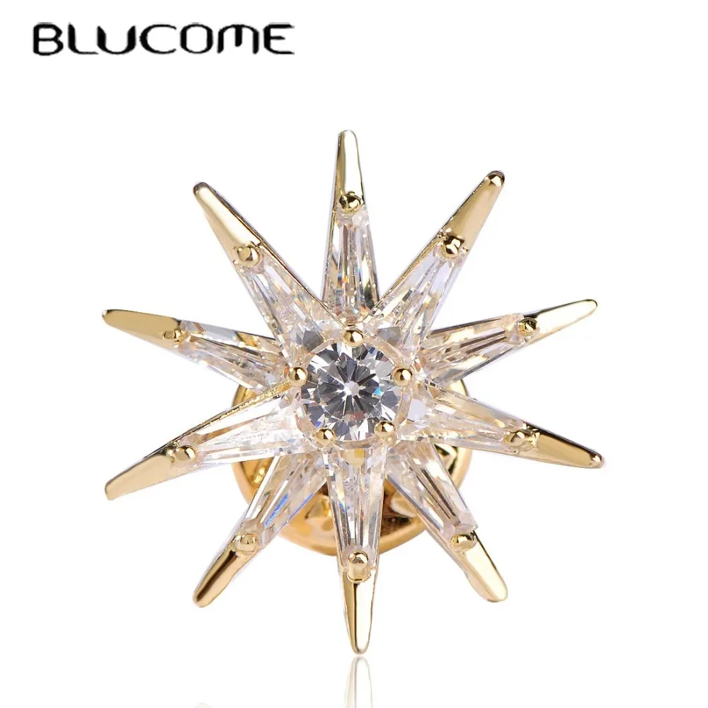 Blucome Cubic Zircon Star Brooches Gold-Color Copper Brooch Badge Collar Clip Up Chapter Copper For Women Medal Pins Jewelry
