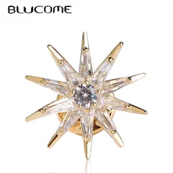 Blucome Cubic Zircon Star Brooches Gold-Color Copper Brooch Badge Collar Clip Up Chapter Copper For Women Medal Pins Jewelry