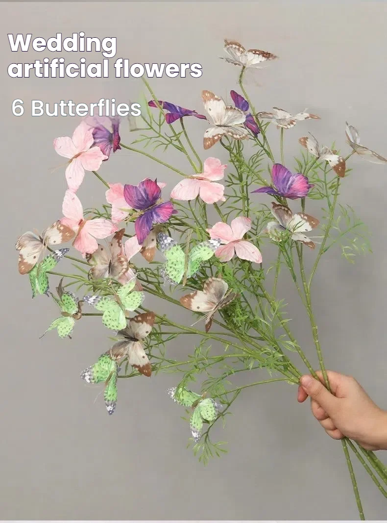 

Simulation six-head colorful butterfly for wedding centerpiece, three-dimensional butterfly, home decoration, length 74 cm, new