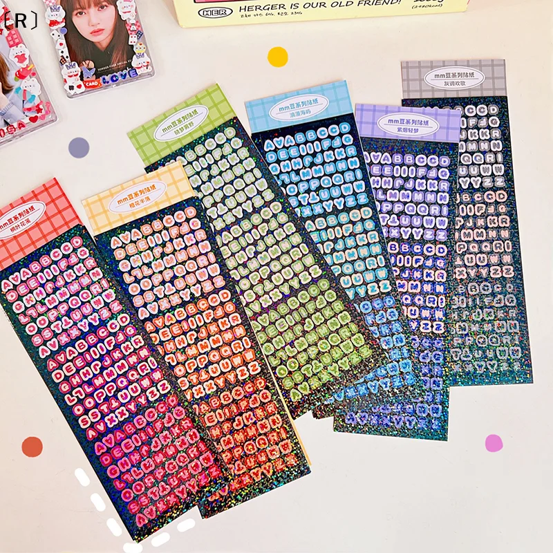 〔R〕4Sheets/Pack Laser Bling Letter Gift Alphabet Sticker Decorate Photocard Scrapbooking DIY Photo Album Stationery Supplies