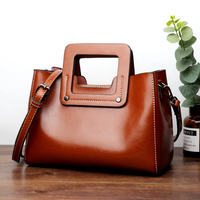 Tote Shoulder Bag Women's Handbag Crossbody Y2k New Genuine Leather Head Layer Cowhide Versatile Underarm Large Capacity Retro