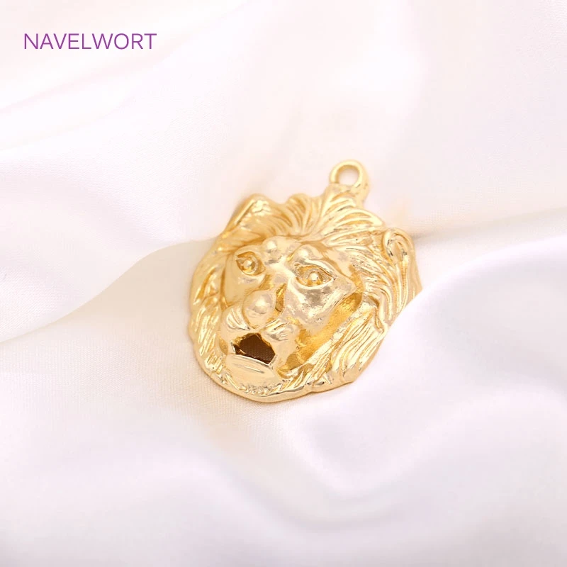 Trendy 34.5mm*28.5mm Lion Pendant Brass Metal Real Gold Plating Animal Shape Charms DIY Fashion Jewelry Making Findings