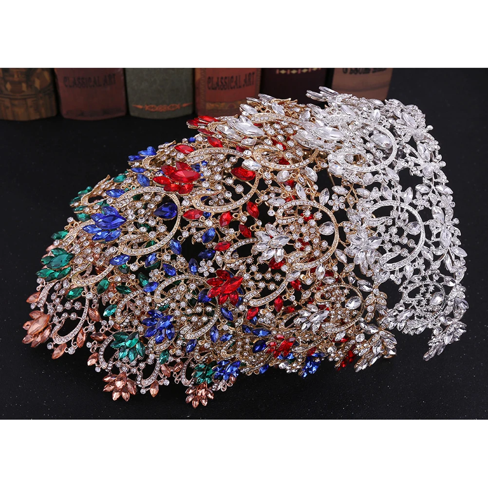 

1pc Baroque Luxurious Alloy Rhinestone Bride Crown Crown For Bride Wedding Party Cosplay Photography Decoration Red