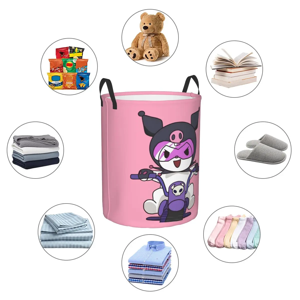 Custom Kuromi Laundry Basket Foldable Large Capacity Clothing Storage Bin Little Devil Baby Hamper