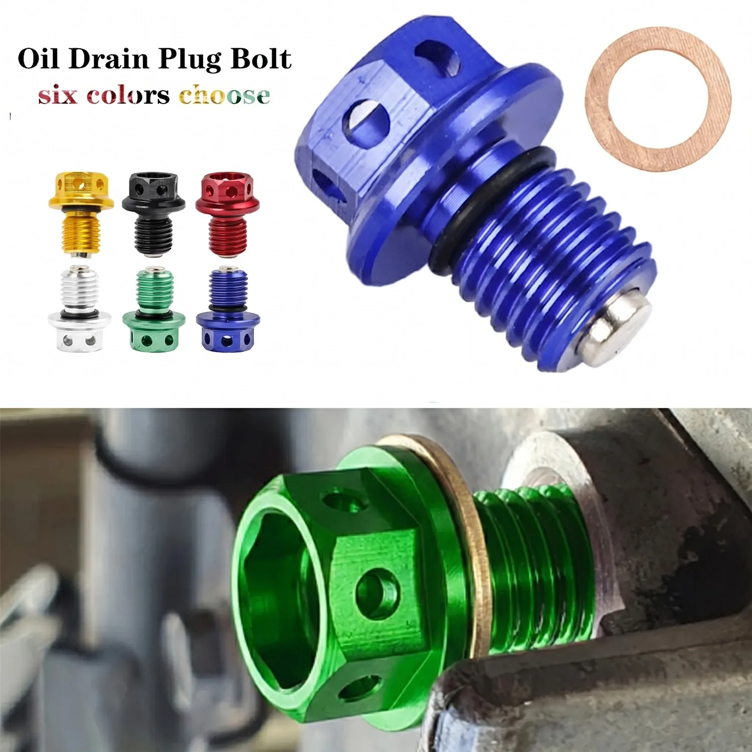 

Universal M12 x 1.5 Magnetic Oil Drain Plug Bolt Multi-color Motorcycle Oil Drain Plug Gasket For Yamaha Honda Suzuki Kawasaki