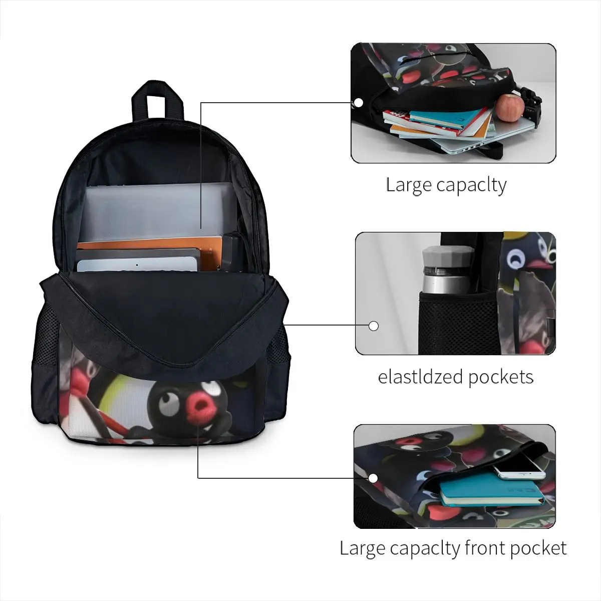 Pingu-Sac à dos Anime Animal pour enfants, sac d'école Mochila 3D pour enfants, sac pour ordinateur portable étanche pour garçons et filles, sac initié, mignon