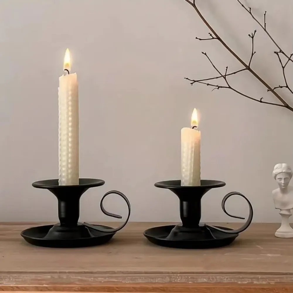 European-Style Tea Cup Candlestick Metal Iron Simple Candlestick Holder Single-Head Candle Base Tabletop Candle Holders