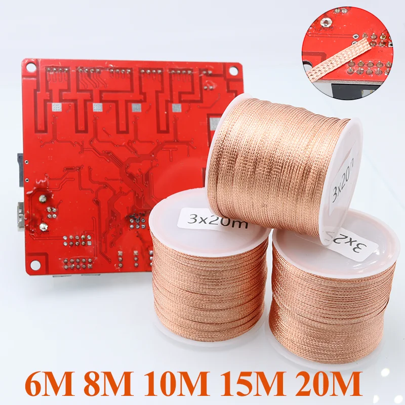 6M-20M Desoldering Braid Copper Welding Wire Solder Wick Suction Tin Braid for Phone Motherboard PCB Tin Soldering Removal Tool