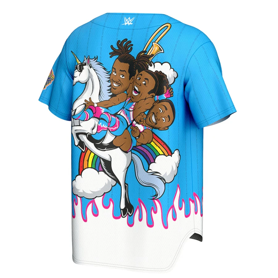 قميص بيسبول رجالي أزرق The New Day Rainbow Unicorn Baseball عصري فتل العرق وجيد التهوية مناسب للأنشطة الخارجية