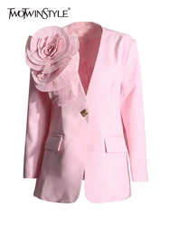 TWOTWurea YLE-Blazer à col en V pour femme, manches longues, poches épissées, patchwork solide, appliques décontractées, mode féminine