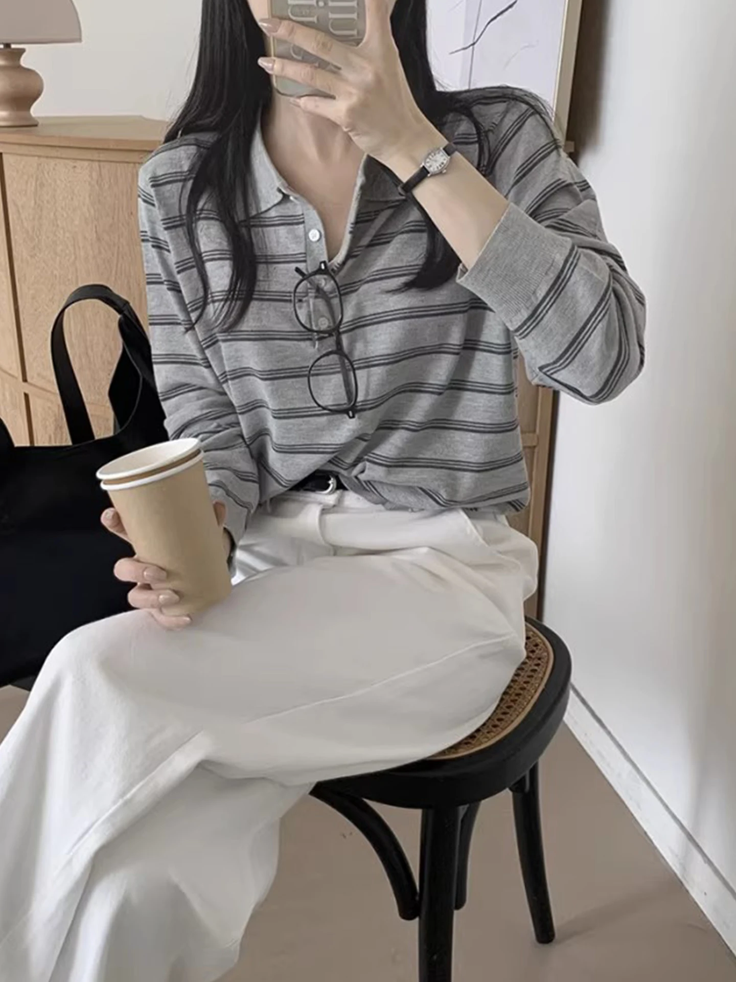 Chic Anti-Aging Herbst Ne Long Sve Gestreifte Strickwaren Casual Basic Sle für Frauen Trendy Pendeln Loose Fit Regular L...