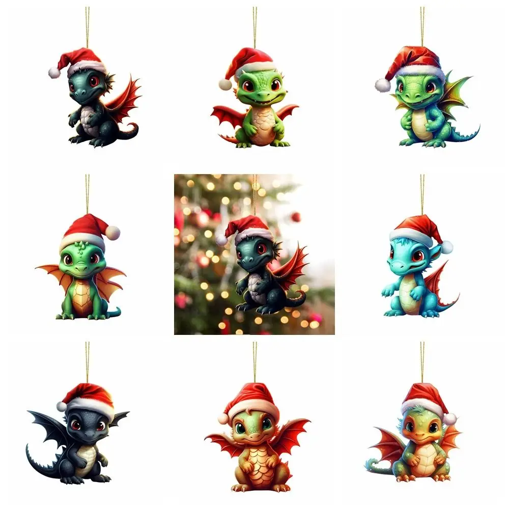 2D อะคริลิคจี้มังกรอะคริลิคการ์ตูนมังกรไข่เครื่องประดับรถน่ารัก Flying Dragon Xmas ไดโนเสาร์พวงกุญแจต้นคริสต์มาส