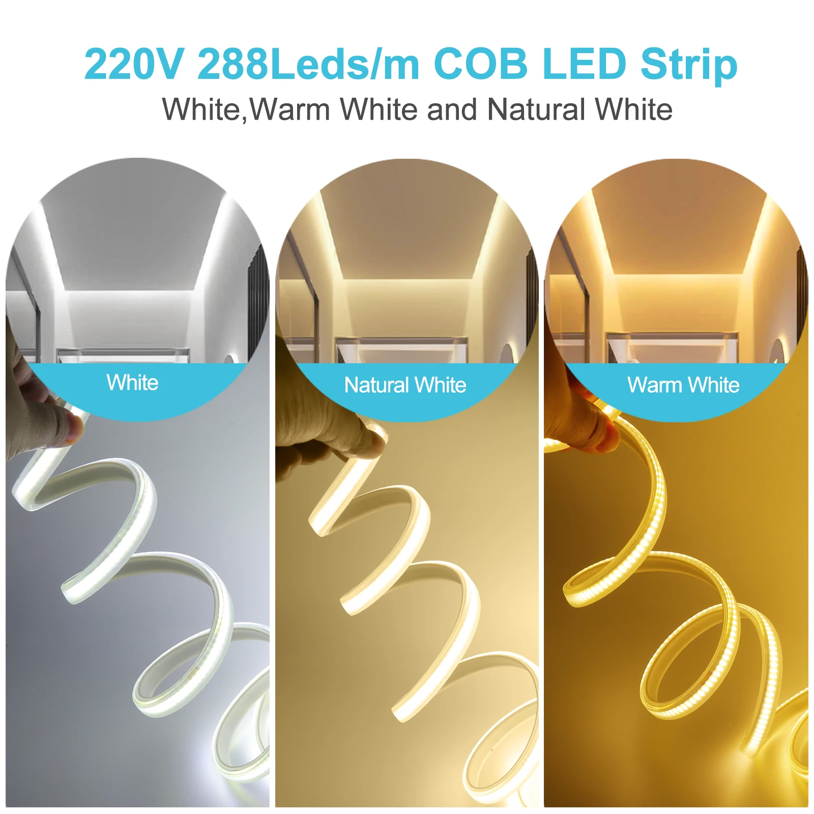 Wysoka jasność 220V COB LED Strip Light Wifi Bluetooth 23key Remote Control EU Plug 288LEDs/m Ściemnialna elastyczna taśma wstążkowa