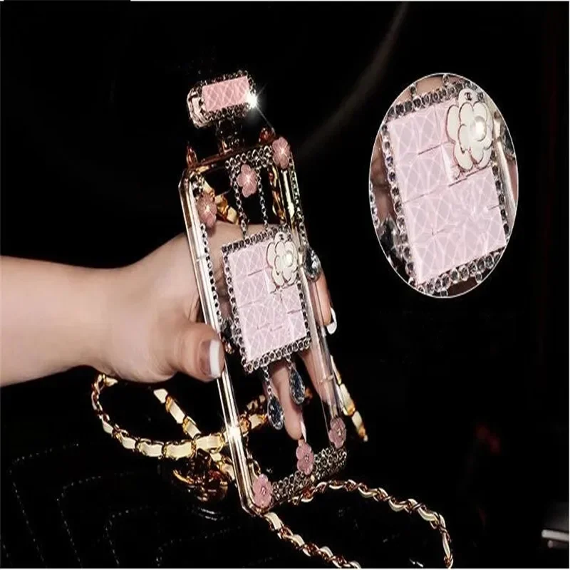 

Luxury Crossbody Perfume Bottle Phone Case, Bling Rhinestones, for Samsung Galaxy S24 S20 Plus S21 S22 Ultra S23 Capa Note20