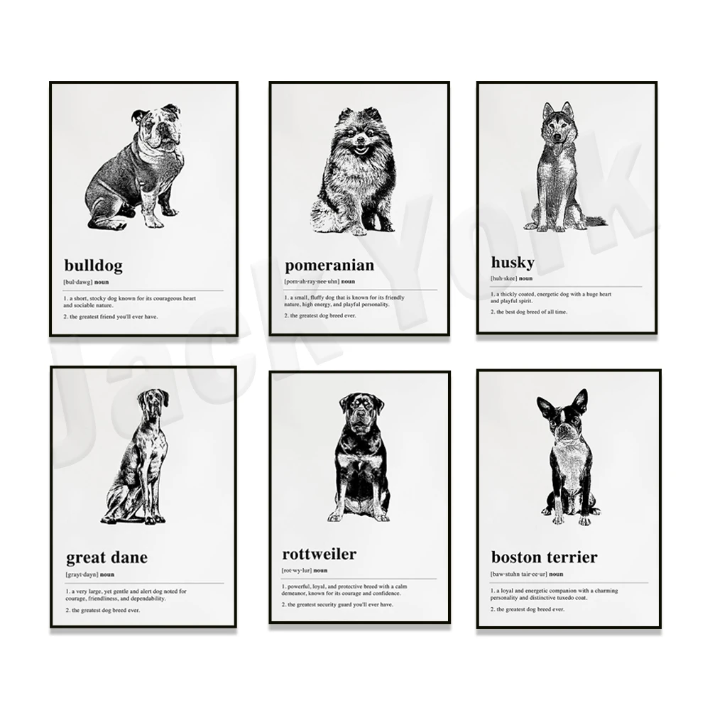 Belgian Malinois, Pomeranian, Bulldog, Boston Terrier, Great Dane, Siberian Husky, Doberman Pinscher Definition Poster, Dog Gift