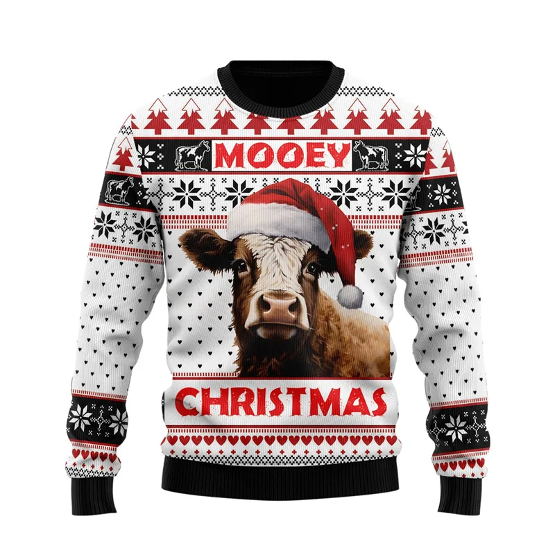 Cow Lovers Ugly Christmas Sweater For Women Clothes Hip Hop Male Streetwear Kawaii Girls Pullovers Casual Polyester Sweatshirts