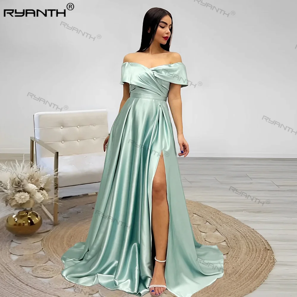 

Ryanth Stain Prom Dresses A-Line Off Shoulder V-Neck Women Formal Evening Dress Special Occasion Gown Carpet Celebrity Dress