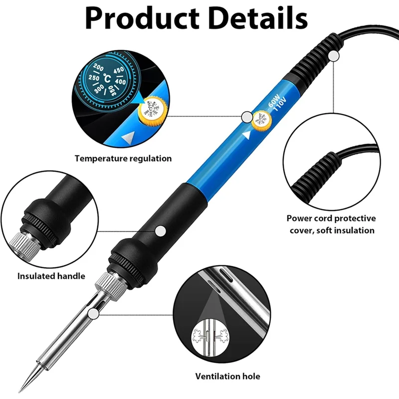 ABAE-Wood لمجموعة بيروغرافي، حديد قابل للتعديل لدرجة الحرارة بـ 6 درجات الحرارة مع 5 أطراف وإسفنجة، لأداة حرق الخشب للحرف الفنية DIY US Pl