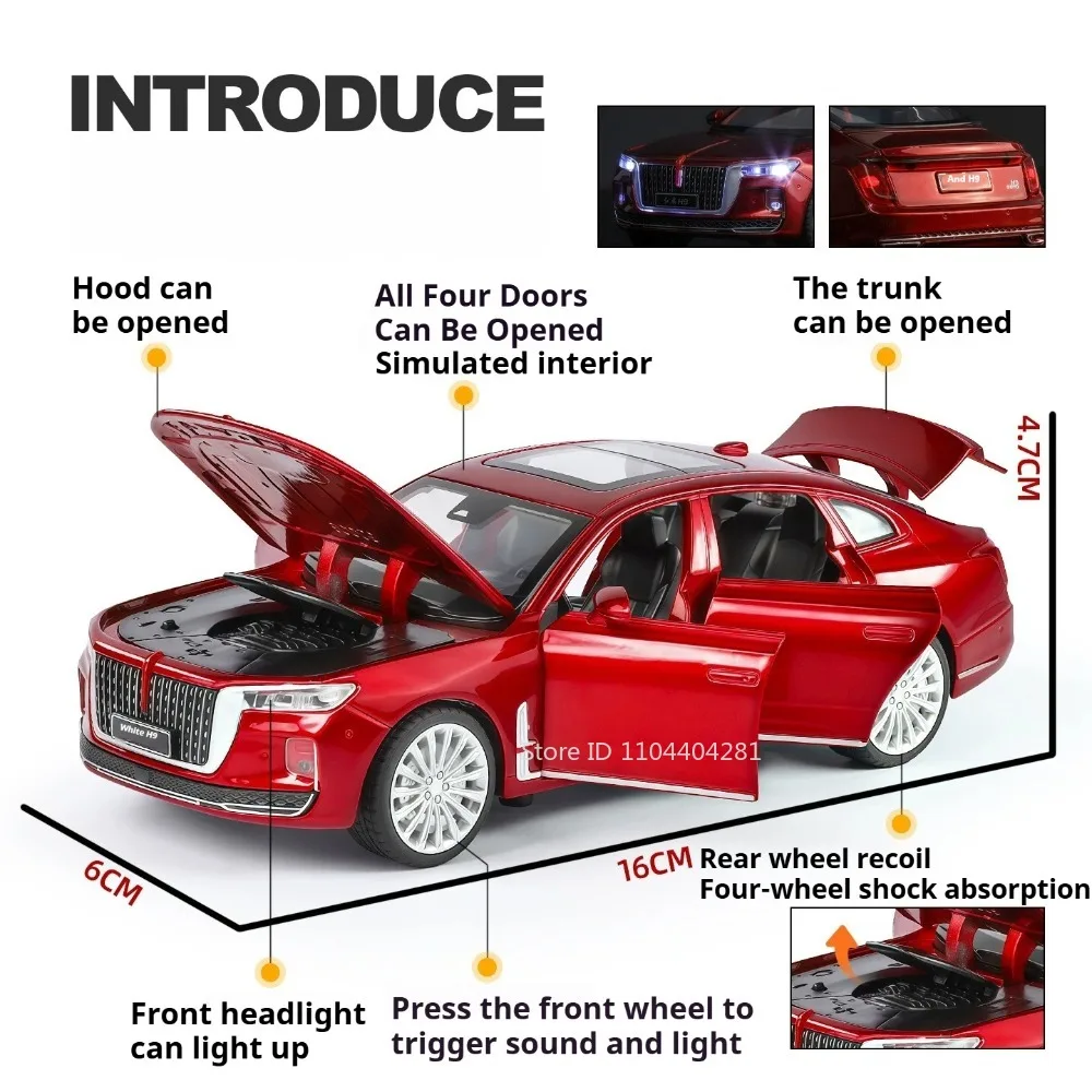 1:32 Hongqi H9 NIO ES8 Miniatur-Auto-Legierungsdruckguss-Spielzeugmodell mit Sound-Licht, zurückziehbare Türen, geöffnete Fahrzeuge, beliebte Heimdekoration