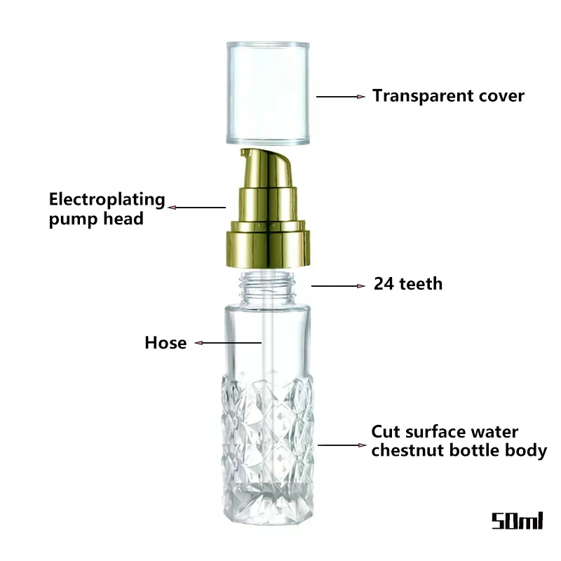 1pcs 50ml Press Pump Empty Refillable Glass Bottles Leakproof Cosmetic Containers For Serums Lotions Skincare Durable