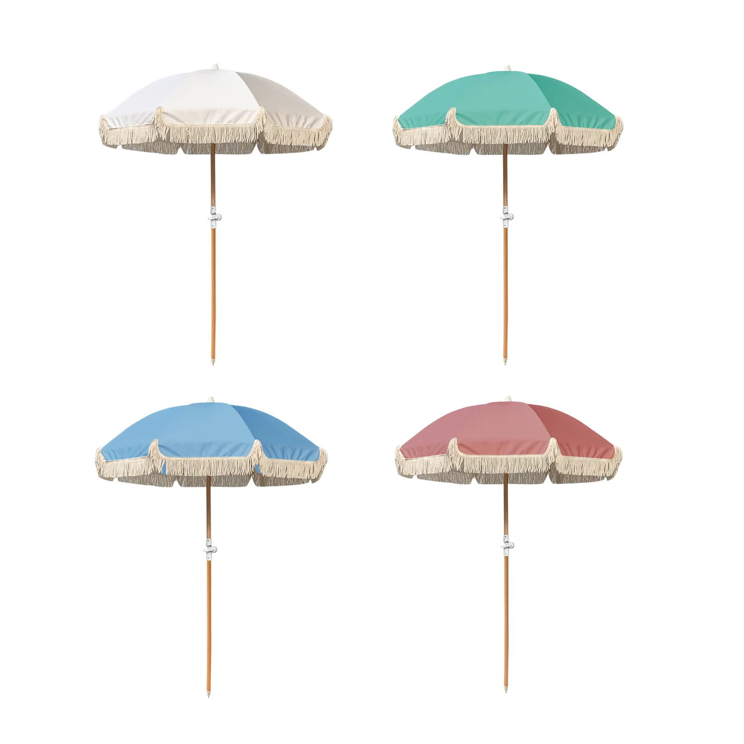Modern 2M Bali Boho Beach Umbrella Custom Wooden Pole With Tassels Outdoor Garden Furniture For Park Use Made Of Polyester Wood