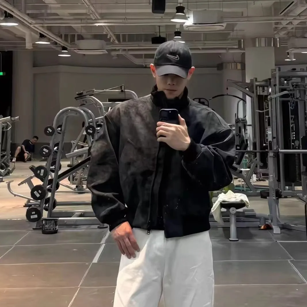 

Свободный крой, мужское кожаное пальто из искусственной кожи, окрашенное в стиле тюнет, осенне-зимняя рабочая одежда, модная верхняя одежда, повседневная повседневная одежда из полиэфирного волокна