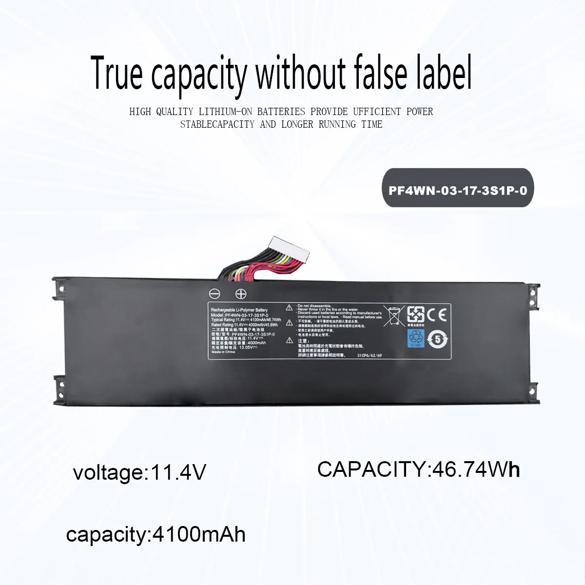 PF4WN-03-17-3S1P-0 Laptop Akku für hasee kingbook u45 a1 u43e1 u43s1 u47t1 motile m142